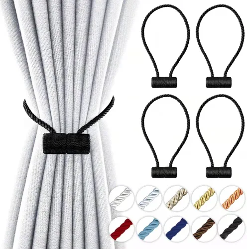 Vista 9 de Alzapaños magnéticos fuertes de 18 pulgadas, sujetadores de cortina modernos, estilo trenzado, cuerda decorativa para cortinas (2 unidades, beige)