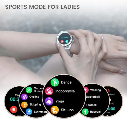 Vista 5 de Oyster Mini - Reloj inteligente Bluetooth de 1.1 pulgadas para mujer, pantalla AMOLED siempre encendida, bisel giratorio, rastreador de actividad