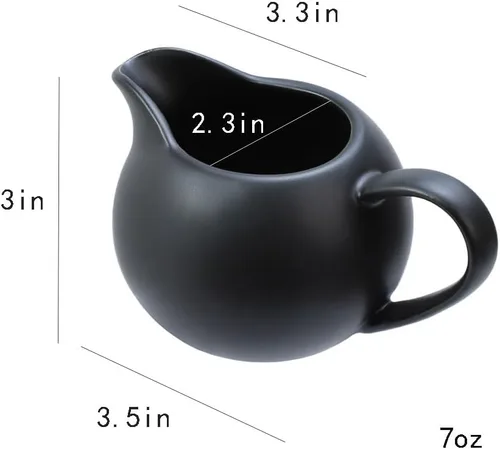 Vista 2 de Crema simple de cerámica mate con asa, jarra pequeña de leche para café, 8 onzas, color negro