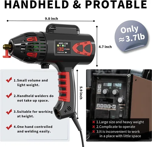 Vista 2 de GZ GUOZHI Máquina de Soldar Portátil de Mano, Soldador de Arco de 110V 130Amp Soldador de Mano Portátil, Inversor IGBT con Pantalla Digital, Juego