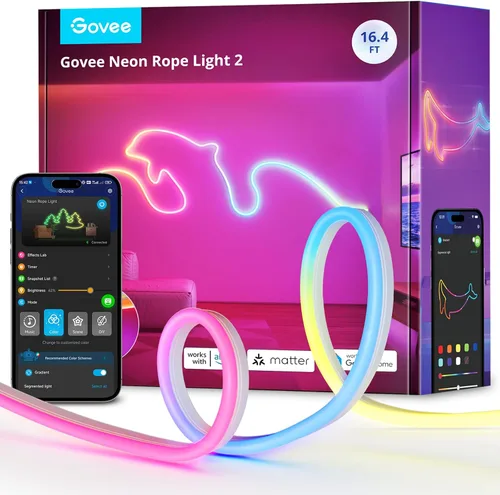 Vista 11 de Govee RGBIC Luces de Neón, Luz de Cuerda de Neón LED Inteligente 2 Funciona con Matter, Alexa, Google Assistant, Luces de Tira de Neón DIY