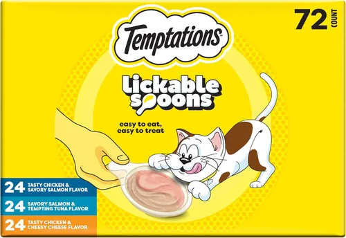 Vista 13 de Temptations Cucharas para lamer, golosinas suaves para gatos, golosinas húmedas para gatos adultos, sabroso sabor a pollo y queso cursi, 4 cucharas