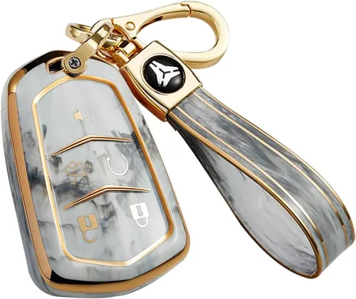 Vista 8 de ontto Compatible con Cadillac Key Fob Cover Marble Pattern Key Skin Durable Key Holder Azul