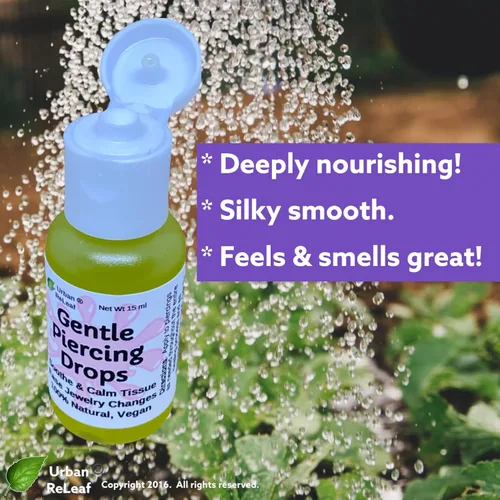 Vista 5 de Urban ReLeaf Gotas de perforación suaves: calma y calma el tejido, facilita los cambios de joyería, 100% natural, vegano. Perfecto para pieles