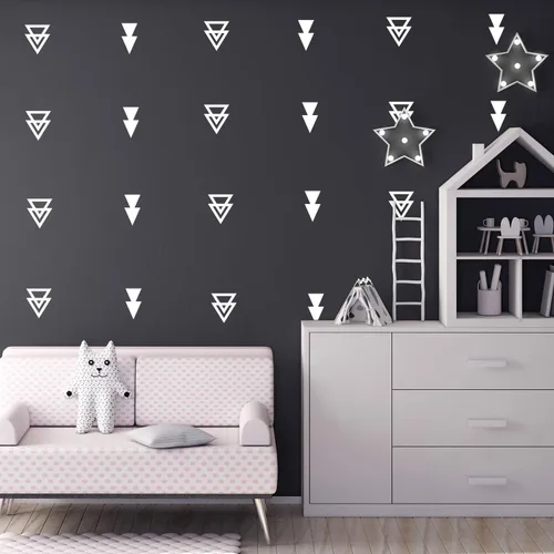 Vista 2 de Juego de 20 calcomanías de vinilo para pared, patrones triangulares, 5 x 3 pulgadas cada uno, decoración urbana moderna para decoración del hogar