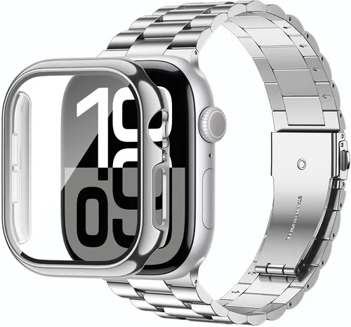 Vista 12 de baozai Compatible con Apple Watch Band de 1.654 pulgadas con funda, correa de acero inoxidable con protector de pantalla de vidrio templado