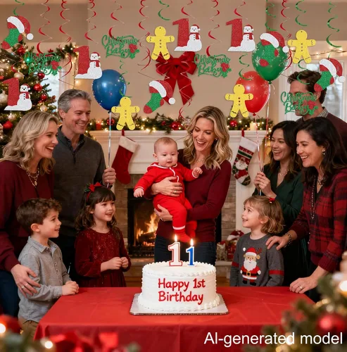 Vista 4 de 16 piezas de decoración de techo de cumpleaños de Navidad – 1er cumpleaños de Navidad – Remolinos colgantes de Navidad