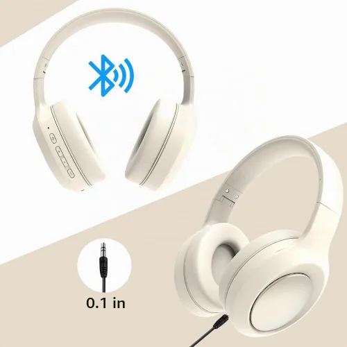 Vista 7 de Bingozones Auriculares inalámbricos con cancelación de ruido beige, Bluetooth sobre la oreja, auriculares inalámbricos con micrófono, tiempo