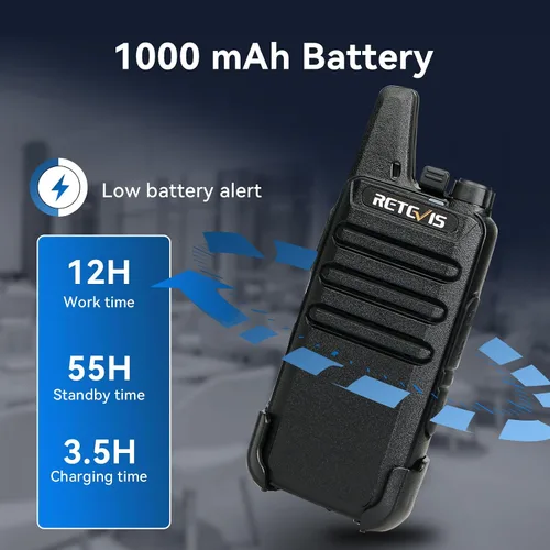 Vista 3 de Retevis RT22 Walkie Talkies Mini, radio bidireccional recargable de largo alcance, radio de 2 vías pequeña, VOX portátil, para negocios, negocios