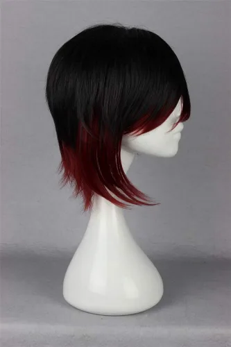 Vista 3 de COSPLAZA Cosplay Pelucas sintéticas rwby rosa rubí corto negro rojo femenino Anime show resistente al calor partido pelo (negrorojo)