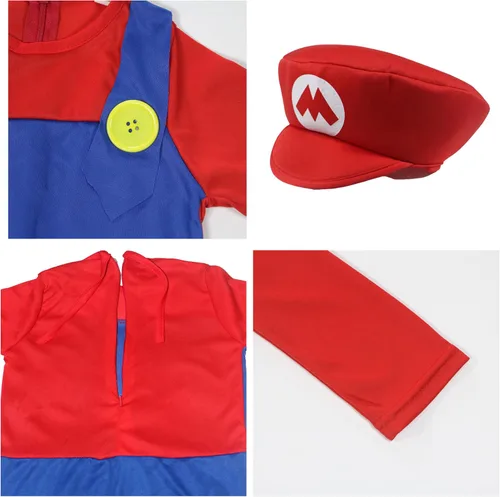 Vista 3 de Disfraz de Super Brothers para niño, overol de cosplay de fontanero con accesorio