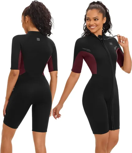 Vista 8 de Seaskin Trajes de neopreno cortos para hombres y mujeres de 2mm con cremallera frontal para trajes de buceo Negro para hombre