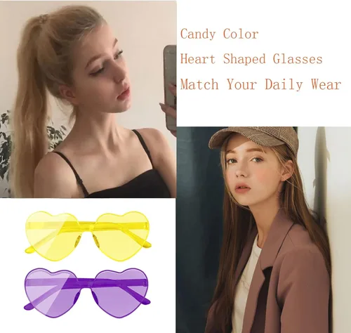 Vista 6 de AEAHALY Lentes de sol con forma de corazón blanco, verde, azul, morado, rosa, rojo, para mujer, con forma de corazón, a granel, para fiestas