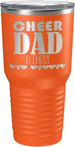 Vista 40 de Cheer Dad I Pay She Cheers - Vaso de acero inoxidable con tapa aislada, color negro
