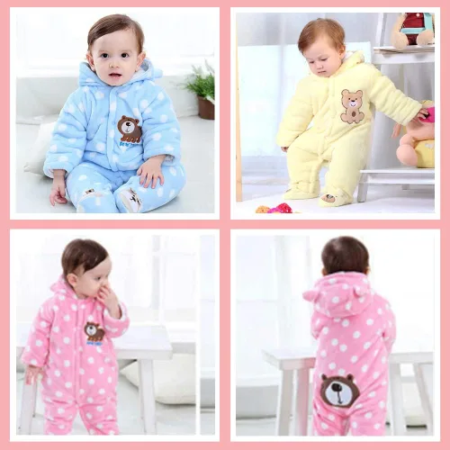 Vista 5 de ILYBOZ Traje de nieve para bebé, lindo oso de dibujos animados, traje de banderines para bebé niño y niña, abrigo de invierno grueso para bebé