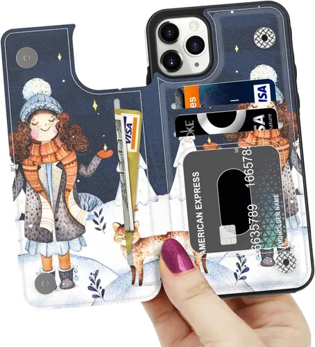 Vista 2 de LETO Funda de piel tipo cartera con tapa para iPhone 11 Pro, con diseños de moda para niñas y mujeres, con ranuras para tarjetas con función atril