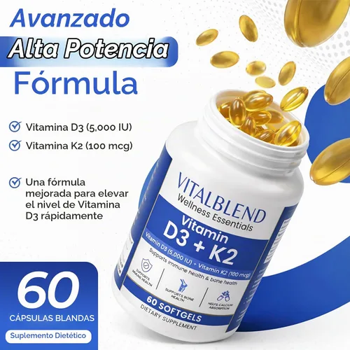 Vista 4 de Cápsulas blandas de vitamina D3 K2, 5000 UI D3 con K2 MK-7, suplemento de apoyo óseo y cardíaco – Fórmula a base de aceite de alta absorción, sin OMG