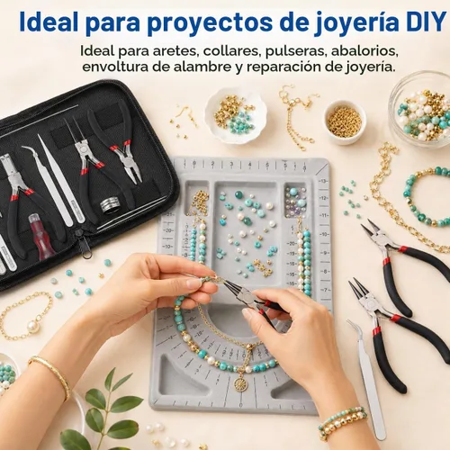 Vista 5 de Kit de alicates para hacer joyas, juego de 12 herramientas de abalorios con alicates, pinzas, punzón, agujas y bolsa de almacenamiento para envolver