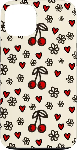 Vista 7 de Carcasa para iPhone 16 con diseño de cerezas, cerezas, diseño de corazón de San Valentín, color rojo