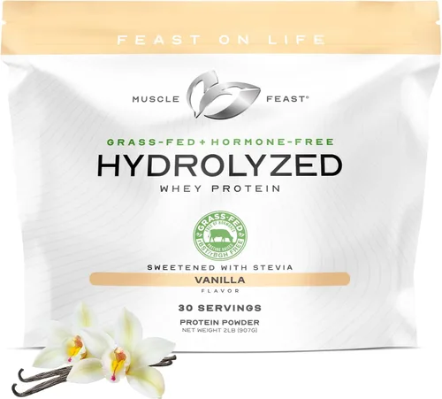 Vista 9 de Muscle Feast - Proteína de suero hidrolizada alimentada con pasto en polvo, chocolate (2 libras) All Natural Hormone-Free, Hydro Whey Powder for