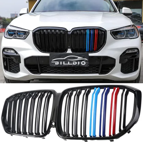 Vista 16 de Parrilla de riñón para parachoques delantero, color negro brillante, compatible con BMW X5 E70 X6 E71 2007-2014 doble listón doble línea