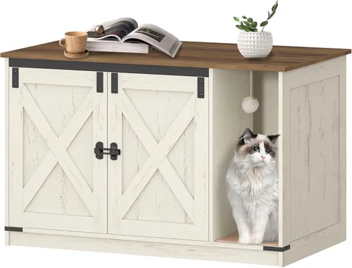 Vista 12 de Hzuaneri Caja de Arena para Gatos con Cerramiento, Mueble de Armario Oculto para Caja de Arena con Campana, Casa Interior para Gatos, Estilo Granja