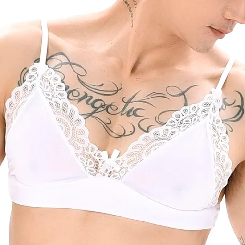 Vista 4 de ABAFIP Ropa interior de encaje para hombre, brasier floral, con lazo, cintura baja, bragas transparentes, bikini, ropa de dormir