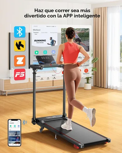 Vista 8 de TOPUTURE Caminadora con barra de mango ajustable e inclinación, cintas de correr plegables para oficina en casa, almohadilla portátil
