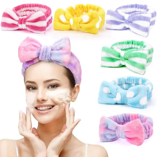 Vista 11 de UMIKU Paquete de 8 diademas faciales para mujeres - Suaves en polar de coral, cosméticas y para el cuidado de la piel, envolturas para el cabello