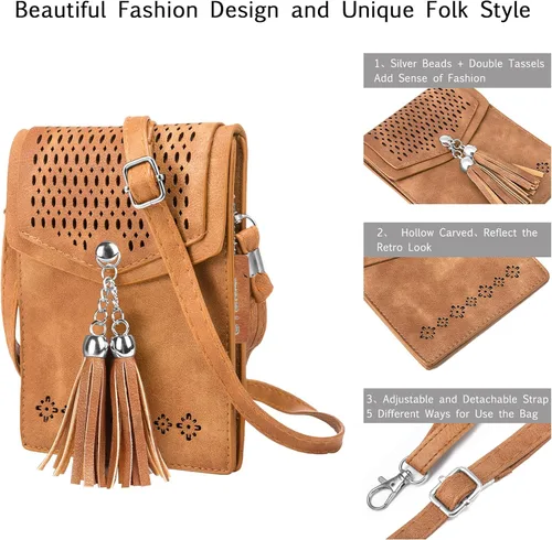 Vista 4 de seOSTO Bolso cruzado pequeño para mujer, cartera con borlas para teléfono celular