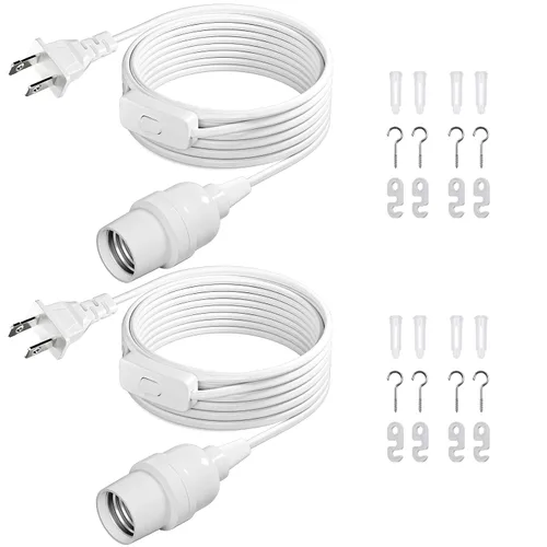 Vista 13 de DiCUNO Cable de extensión de linterna colgante E26, lámpara de control de interruptor de cable en línea para enchufar y apagar, 6.6 pies, negro