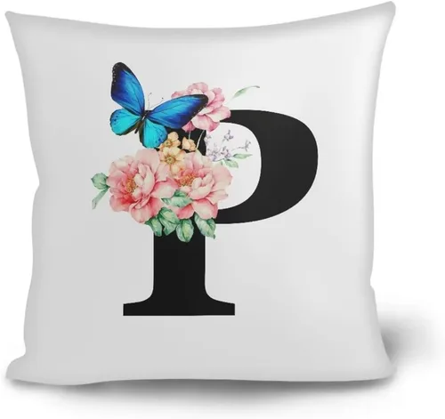 Vista 4 de Fundas de almohada decorativas del alfabeto, fundas de almohada con estampado floral de la letra B, fundas de almohada cuadradas suaves, fundas