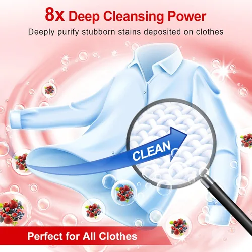 Vista 2 de Hojas de detergente para ropa Binbata, hasta 128 cargas con aroma a bayas, hipoalergénicas, ecológicas, biodegradables, sin plástico, sin líquido