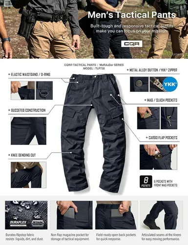 Vista 7 de CQR Men's Flex Ripstop Tactical Pants, Water Resistant Stretch Cargo Pants, Lightweight EDC Hiking Work Pants