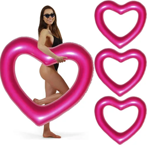 Vista 18 de LOTELI - Flotadores de piscina con forma de corazón originales para adultos, más gruesos y fuertes, flotadores inflables grandes para fiestas