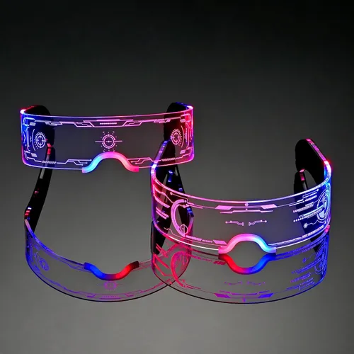 Vista 6 de Paquete de 2 lentes LED de vidrio iluminado para fiestas para niños y adultos, lentes de sol futuristas multicolor, accesorios espaciales, gafas