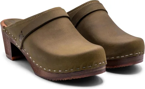 Vista 4 de Sandgrens Zuecos de madera sueca hechos a mano para mujer, mule de tacón alto Dublín