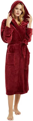 Vista 26 de HEARTNICE Bata de forro polar con capucha para mujer, bata de baño suave para mujer, bonito abrigo largo para casa