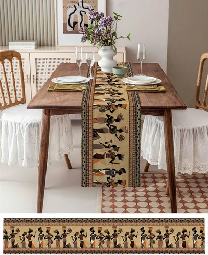 Vista 3 de Camino de mesa de mujer africana y manteles individuales para mesa de comedor, camino de mesa de tribu étnica de arte americano de 90 pulgadas