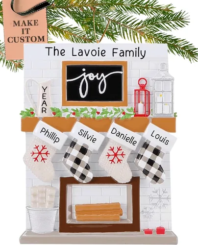 Vista 20 de Adorno personalizado para familia grande de 10 personas 2025 Personalización gratuita en 24 horas Adornos navideños de chimenea grabados