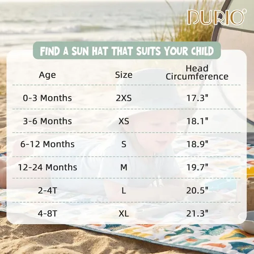 Vista 7 de Durio Sombrero para el sol para bebé, sombrero de playa de verano, UPF 50+, protección solar, sombreros para niños, regalos para niños y niñas