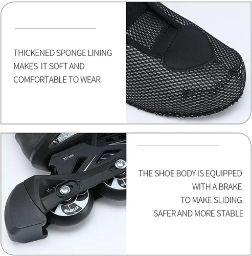 Vista 3 de Patines profesionales en línea, unisex, para exteriores, para adultos, hombres y mujeres, niños y niñas (negro, talla 4-12)