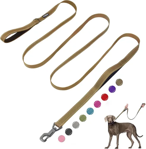 Vista 19 de Fida Correa resistente de 4 pies para perro con 2 cómodas asas acolchadas, asa de tráfico y gancho avanzado de fácil presión, correa reflectante