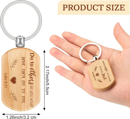 Vista 2 de Inbagi Paquete de 100 llaveros de versículo bíblico, regalos cristianos a granel, llavero de madera, citas inspiradoras para hombres, mujeres, madre