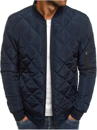 Vista 9 de Men’s Bomber Jacket Diamond Quilted Rib Varsity Zip Lightweight Jackets Fall Winter Warm Fleece Padded Coats Outwear