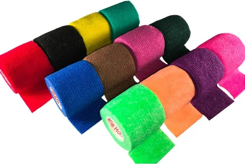 Vista 5 de Vendaje veterinarios de 2 pulgadas, al por mayor, con cinta adherente, en rollos, de color negro, azul, marrón, fucsia, verde cazador, verde neón