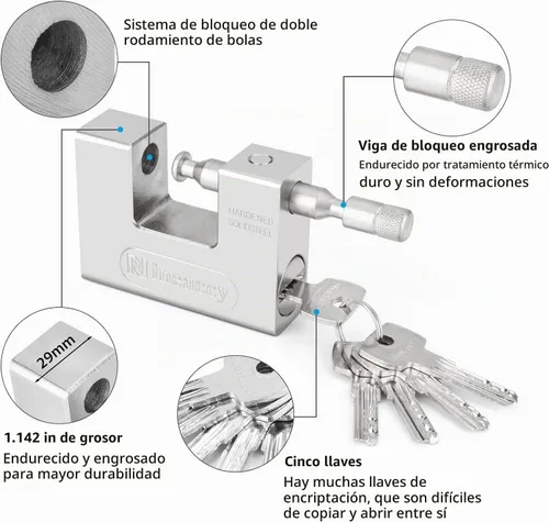 Vista 3 de WDFAACK 5 llaves Super Silver Heavy Duty Candado Cerradura para Garaje Warehouse Contenedor de envío