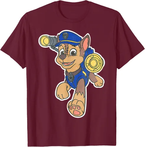 Vista 12 de Paw Patrol Chase Character Patch - Camiseta negra de manga corta con cuello redondo y ajuste clásico, talla S Negro