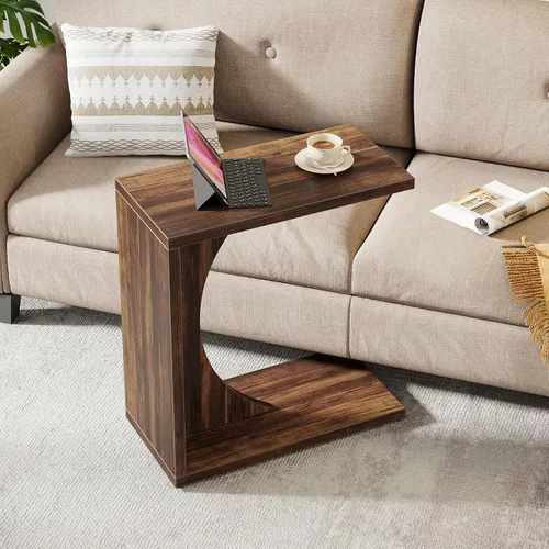 Vista 14 de Tribesigns - Mesa auxiliar en forma de C para sofá, mesa lateral para sofá, mesa en forma de C para espacios pequeños, sala de estar, dormitorio