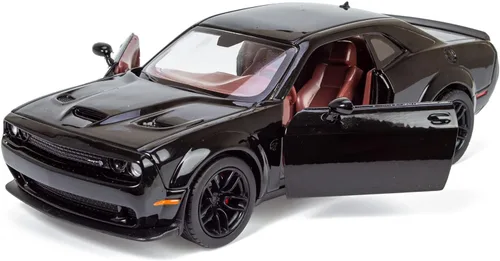 Vista 3 de All Star Toys 2018 Challenger SRT Hellcat Widebody Negro con interior rojo 1/24 Modelo de Diecast Motormax 79350 Edición Exclusiva